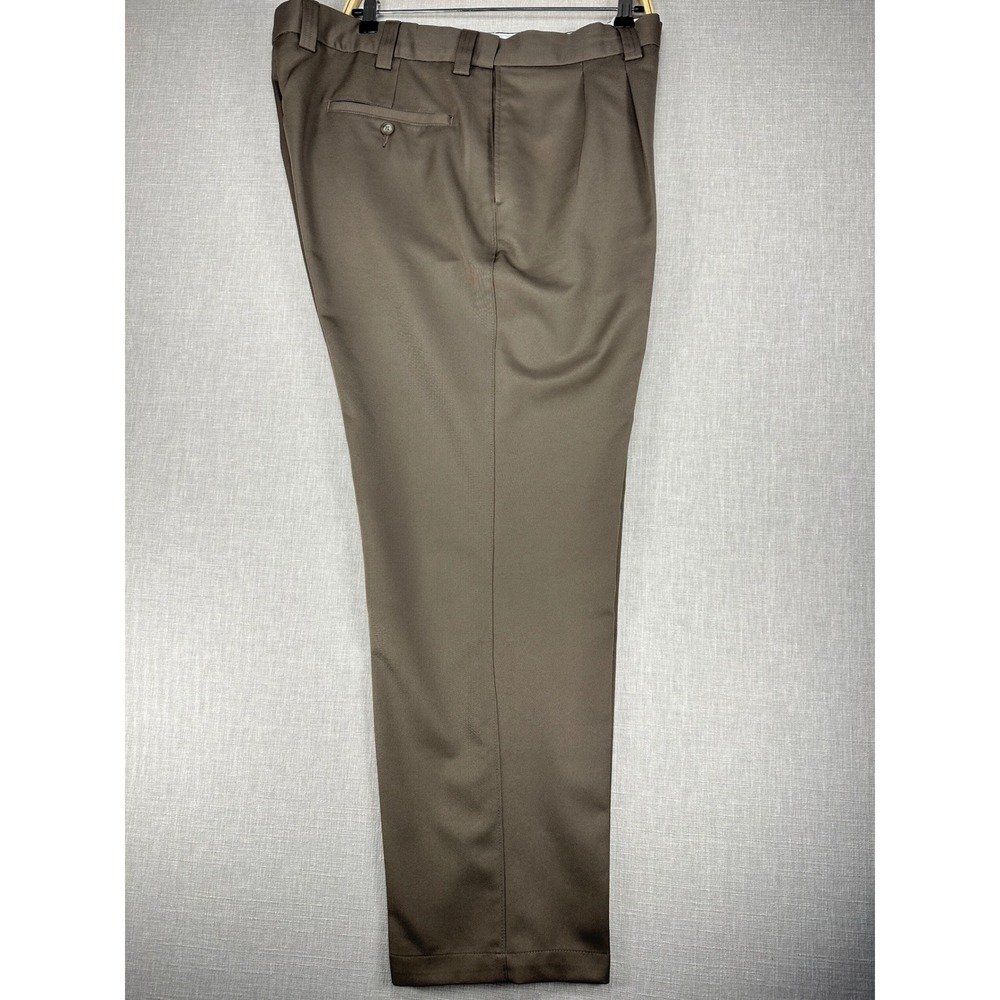 Oak Hill Dress Pants Mens 42x30 Taupe Brown Pleated Front Polyester Trousers - Picture 5 of 12